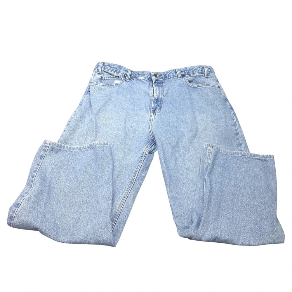 Kirkland Signature Mens Light Wash Straight Leg Cotton Denim Jeans 42x30